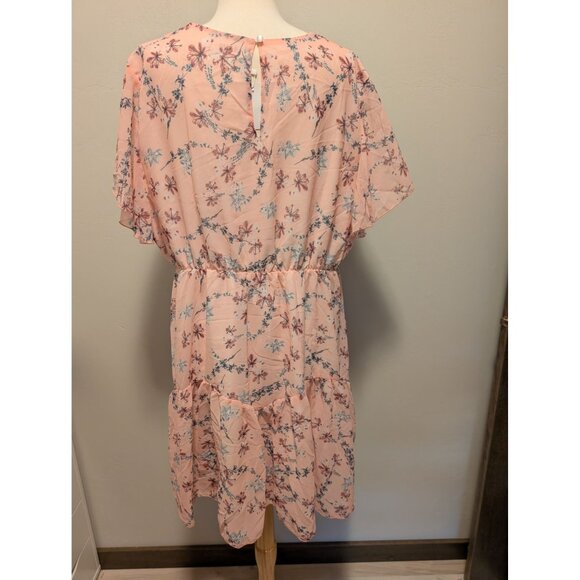 Women's 3XL Floral Boho Beach Casual Ruffle Sleeve Swing Chiffon Sundress - Picture 3 of 5